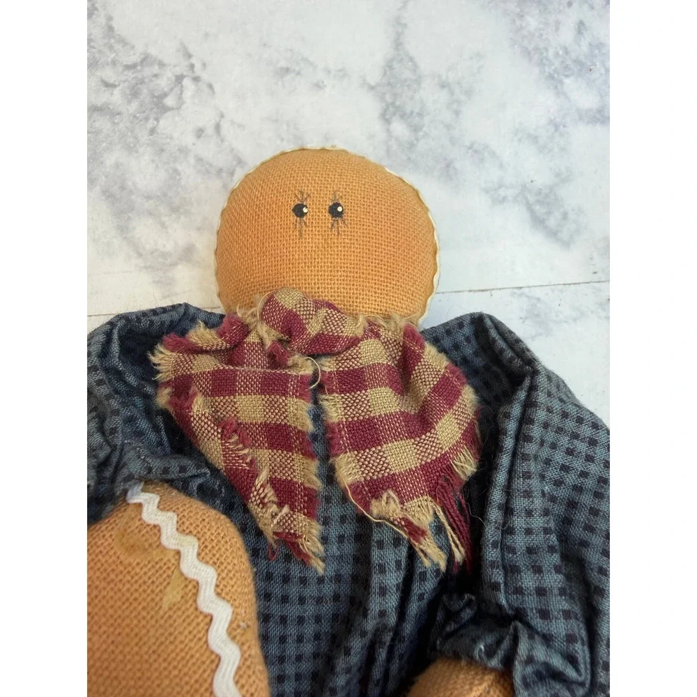 Primitive Gingerbread Man Fabric Doll 11 Inch Rustic Farmhouse Christmas Decor
